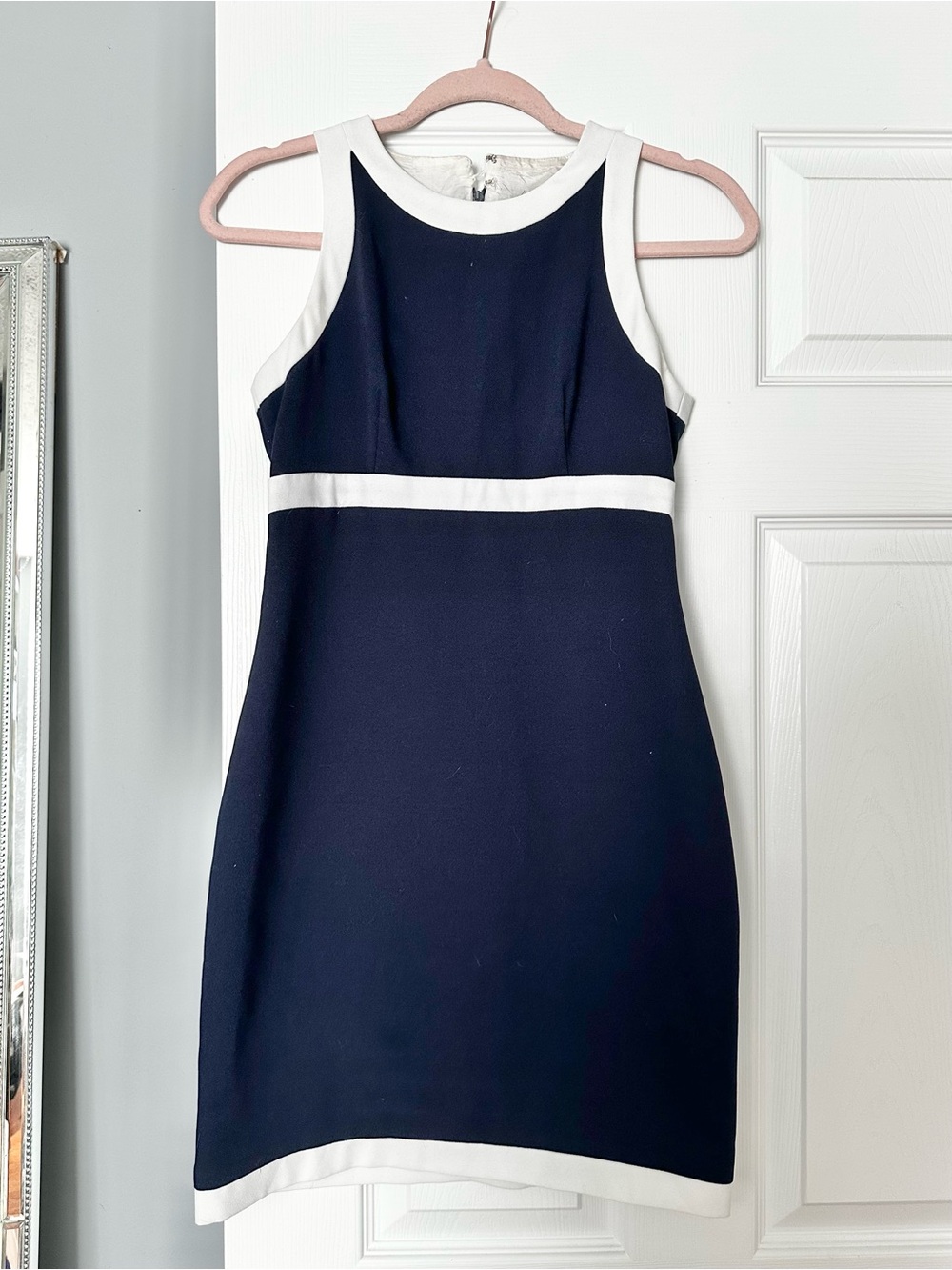 Vintage Classic Navy and White Sleeveless Sheath Dress